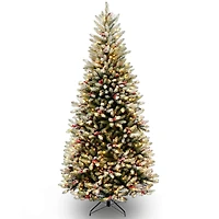 7.5 ft. Pre-Lit Flocked Dunhill® Fir Slim Artificial Christmas Tree, Clear Lights