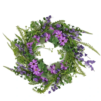 24" Purple & Green Daisy & Mixed Berry Floral Wreath