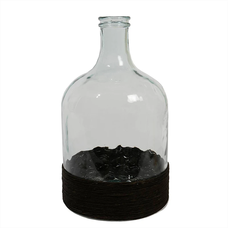 17.25" Beach Day Spanish Glass Vase with Black Raffia Band