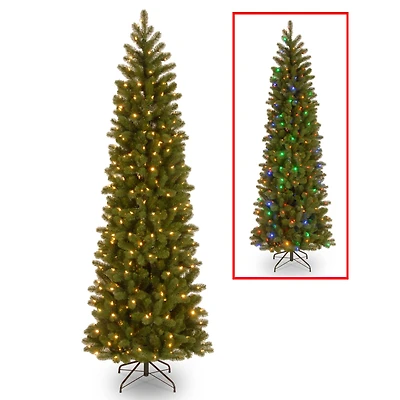 6.5ft. . Pre-Lit Feel Real® Downswept Douglas Fir Pencil Slim Artificial Christmas Tree, Dual Color LED Lights