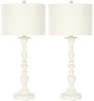Mamie White Candlestick Lamp Set in Creme