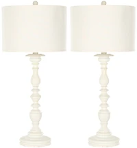 Mamie White Candlestick Lamp Set in Creme