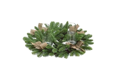 21" Artificial Pine & Burlap Votive Candle Holder