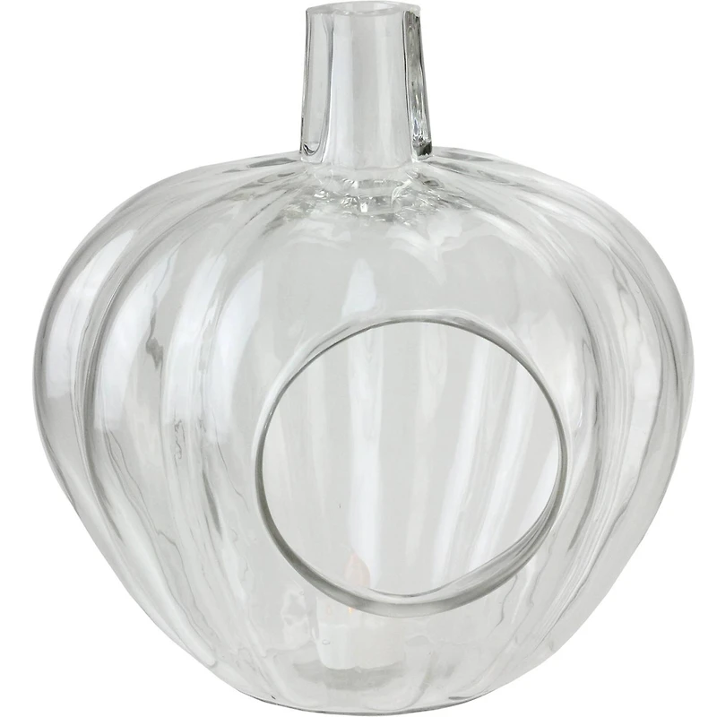 10.5" Transparent Glass Pumpkin Shaped Decorative Pillar Candle Holder
