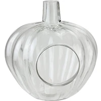 10.5" Transparent Glass Pumpkin Shaped Decorative Pillar Candle Holder
