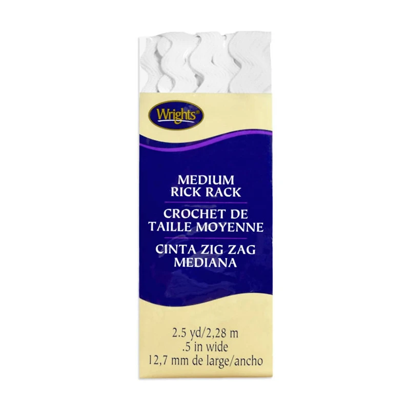 1/2" White Medium Rick Rack Tape - 2-1/2 Yards