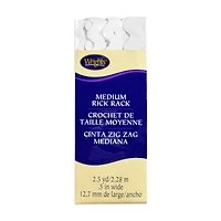 1/2" White Medium Rick Rack Tape - 2-1/2 Yards