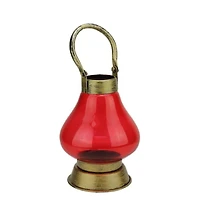 8" Decorative Indian Inspired Transparent Red Glass Tea Light Holder