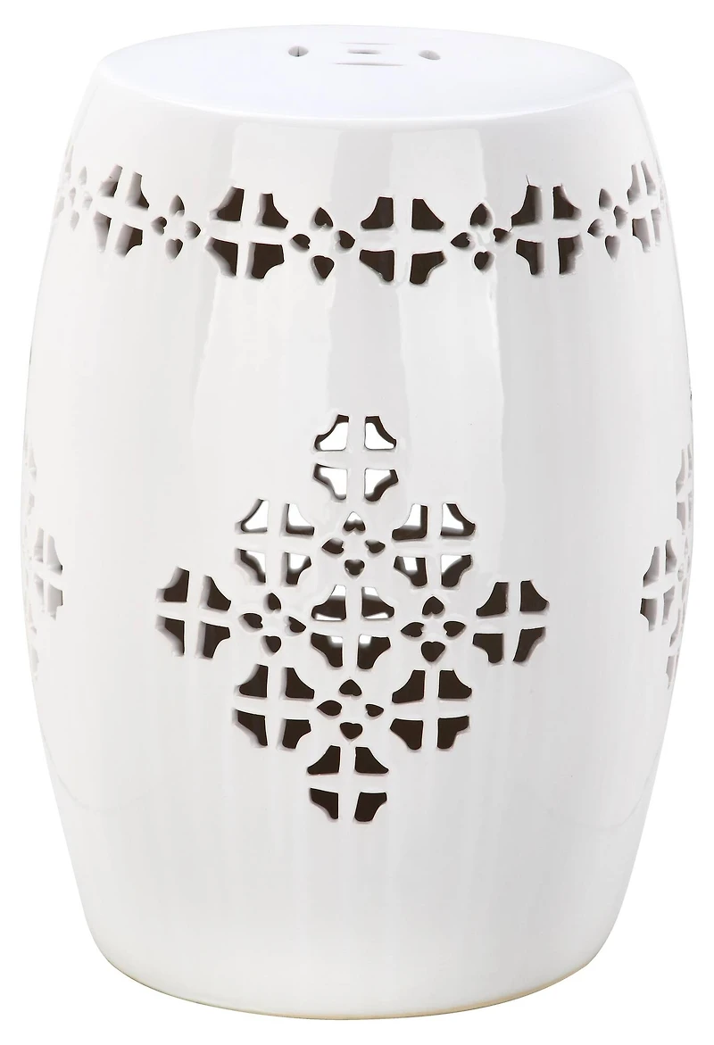 Quatrefoil Garden Stool in Antique White