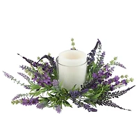15" Purple Artificial Lavender Hurricane Glass Candle Holder