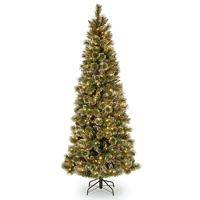 6.5ft. Pre-Lit Glittery Bristle Pine Slim Artificial Christmas Tree, Warm White Diamond Cap LED Lights