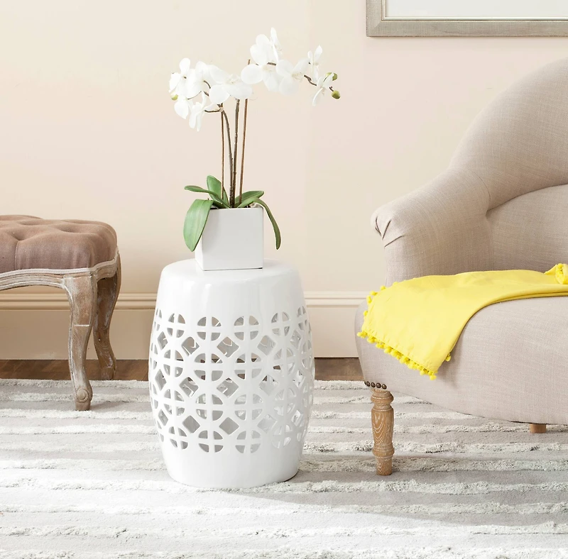 Circle Lattice Garden Stool in White