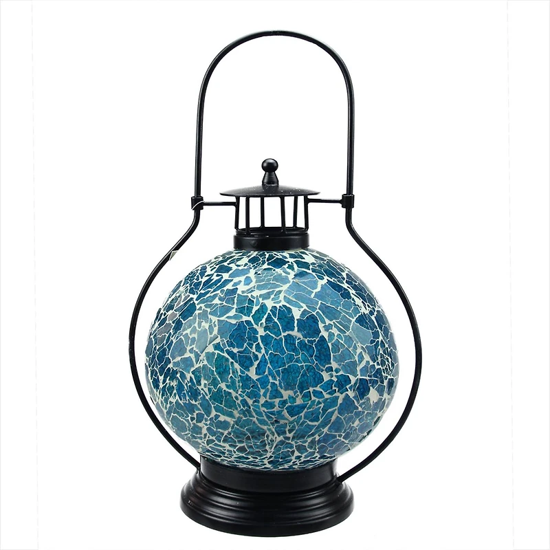 Aqua and White Mosaic Glass Tea Light Candle Holder Doom Lantern