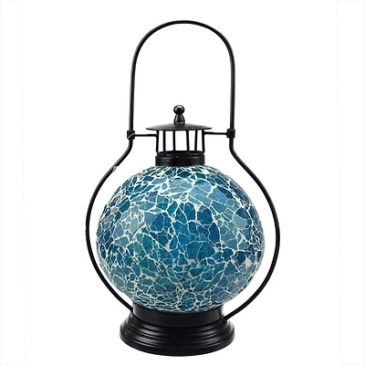 Aqua and White Mosaic Glass Tea Light Candle Holder Doom Lantern