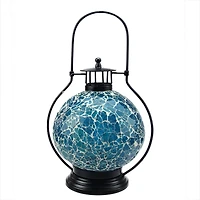 Aqua and White Mosaic Glass Tea Light Candle Holder Doom Lantern
