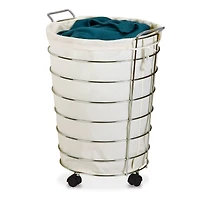 Honey Can Do 25" Chrome & White Rolling Hamper