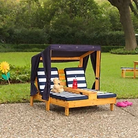 KidKraft Double Chaise Lounge with Cup Holders, Honey & Navy