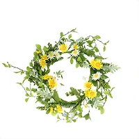 24" White & Yellow Field Daisy & Berry Wreath