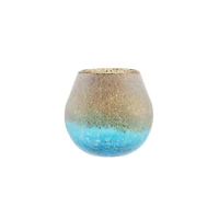 6" Crackled & Frosted Glass Vase, Azure Blue & Chocolate Brown