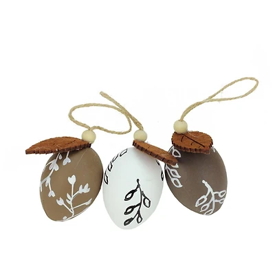 Set of 3 Brown and White Decorative Painted Spring Easter Egg Ornaments