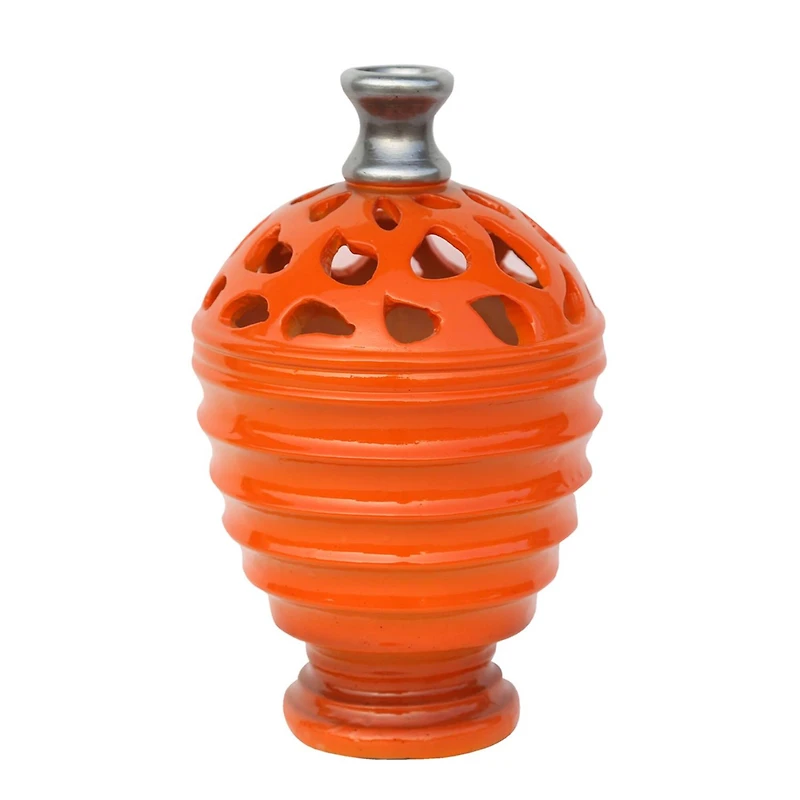 9.5" Outdoor Patio Cutout Vase, Tangerine Orange & Gray