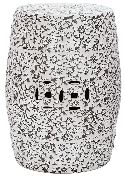 Flower And Vine Garden Stool in White & Charcoal