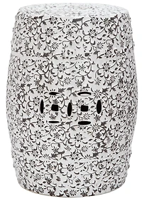 Flower And Vine Garden Stool in White & Charcoal