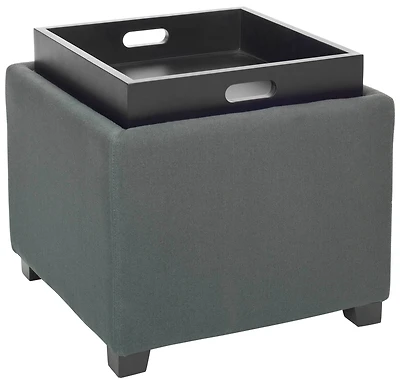 Harrison Single Tray Linen Ottoman in Graphite