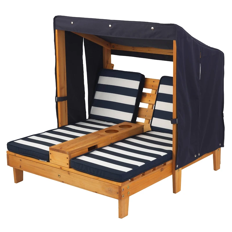 KidKraft Double Chaise Lounge with Cup Holders, Honey & Navy