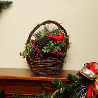 12" Red Cardinal with Foliage in Twig Basket Decoration