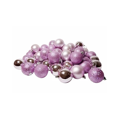 60ct Pink Lavender Shatterproof 4-Finish Ball Ornaments