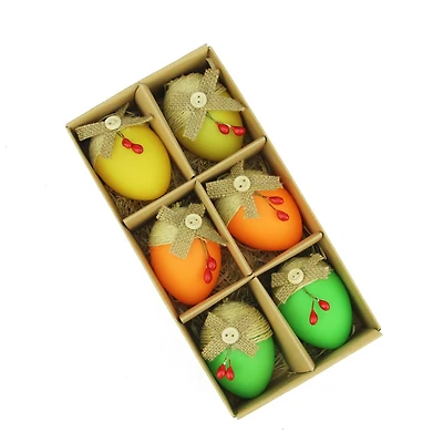 Set of 6 Bright Decorative Jute Burlap Spring Easter Egg Ornaments