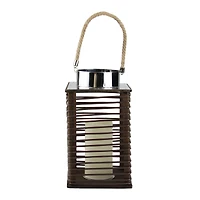 11.75" Wooden Corded Lantern with LED Pillar Candle
