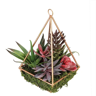 9" Artificial Succulent Arrangement In 4 Sided Copper Wire Frame