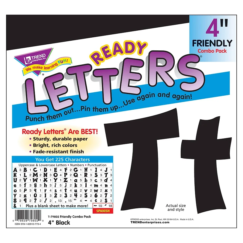 Trend Enterprises® 4" Friendly English/Spanish Combination Ready Letters