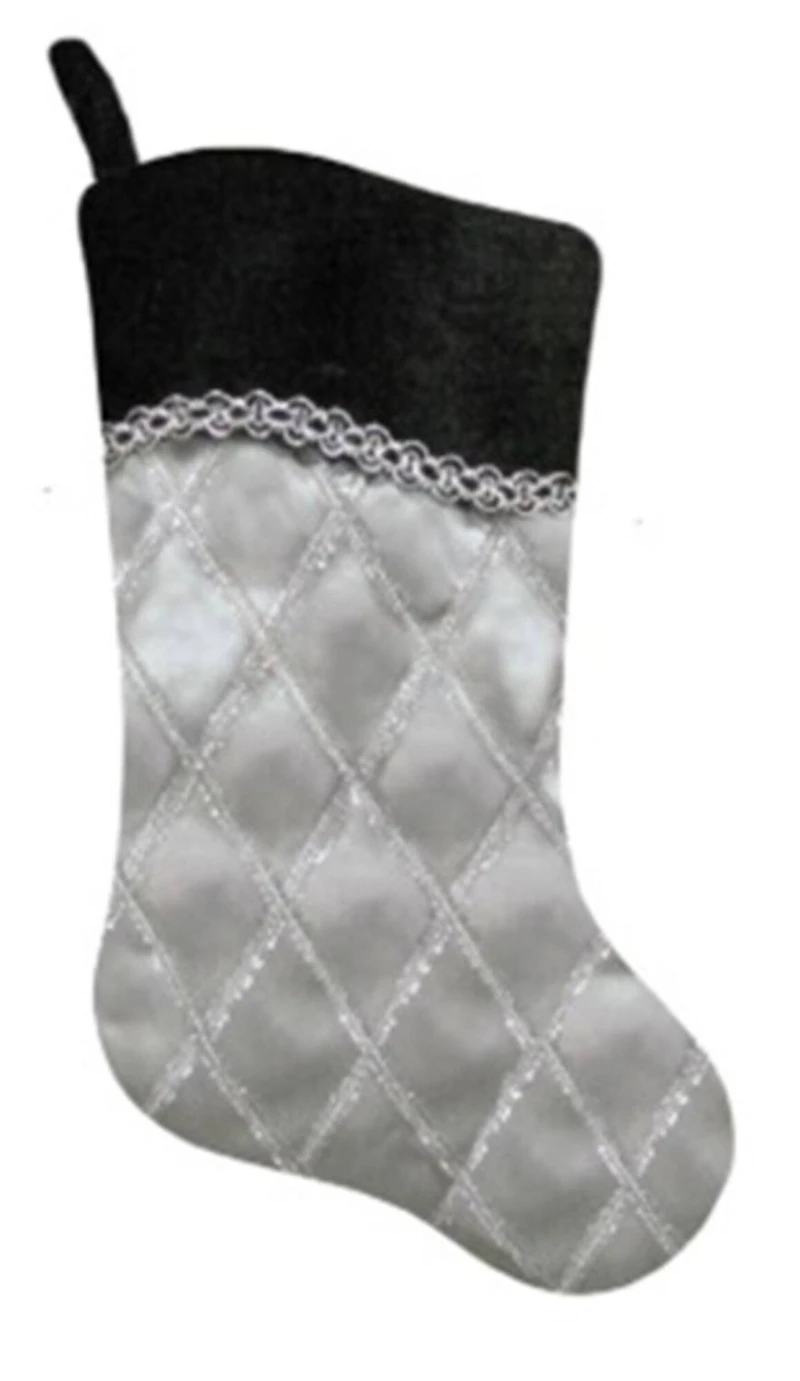 20.5" Black & Silver Silk Criss Cross Christmas Stocking