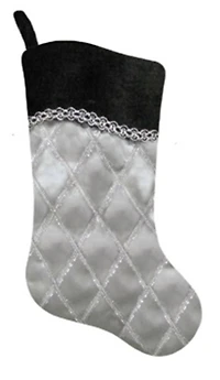20.5" Black & Silver Silk Criss Cross Christmas Stocking