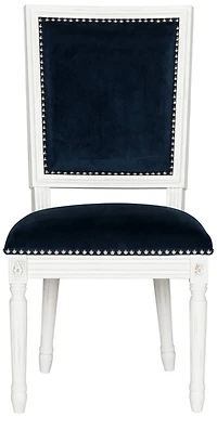 Buchanan Rectangle Side Chair Set of 2 in Velvet Navy & Cream