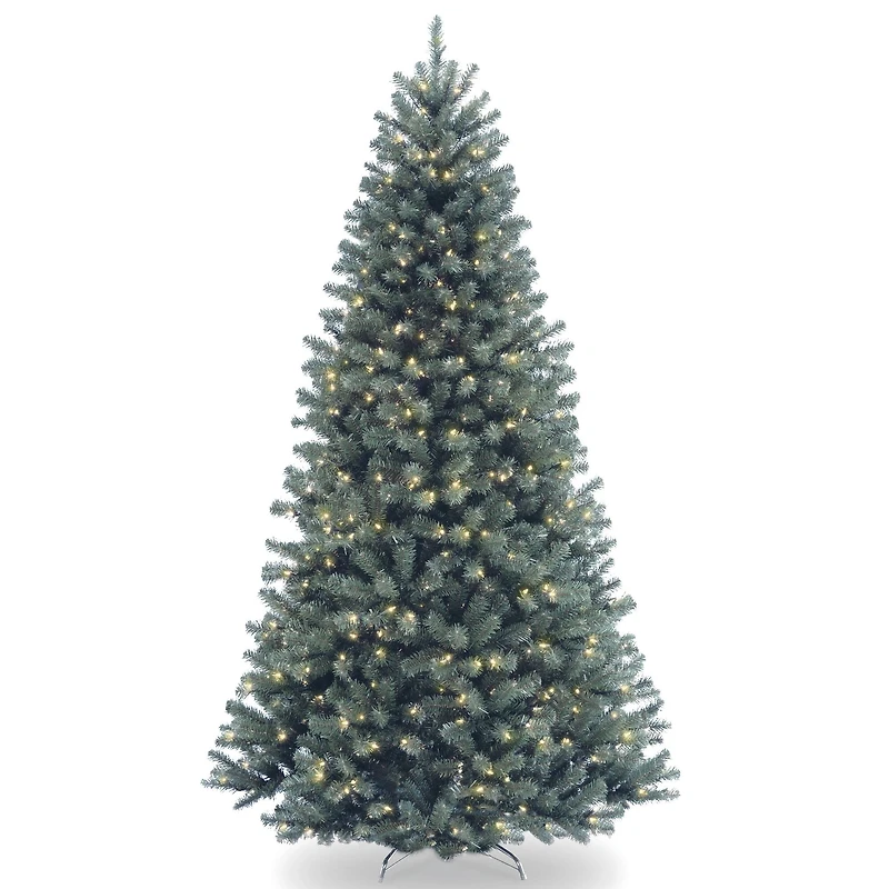 7.5 ft. Pre-lit Hinged North Valley Spruce Blue Medium Artificial Christmas Tree, Clear Lights