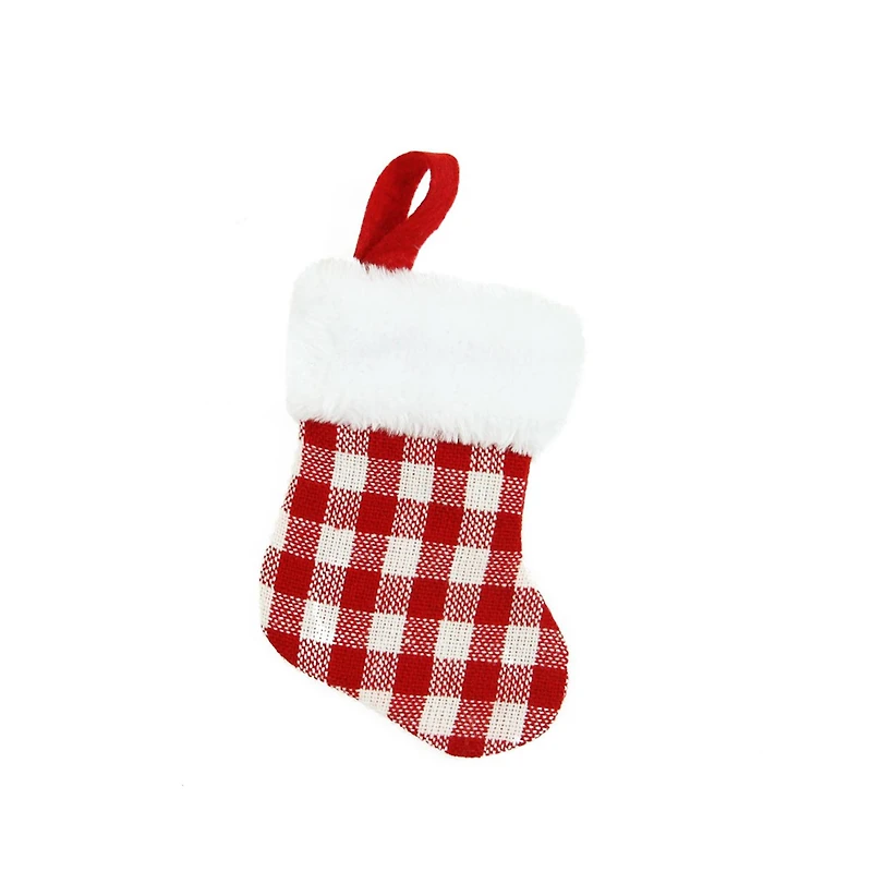 7" Red & White Gingham Print Christmas Stocking