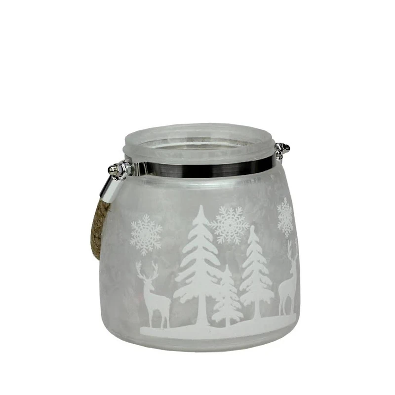 5.5" Silver & Winter Scene Christmas Pillar Candle Lantern