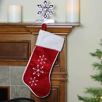 19" Red Velvet Embroidered & Sequined Snowflake Christmas Stocking