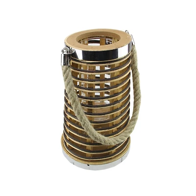 10" Rustic Chic Rattan Candle Holder Lantern with Handle