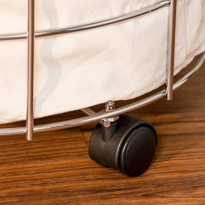 Honey Can Do 25" Chrome & White Rolling Hamper