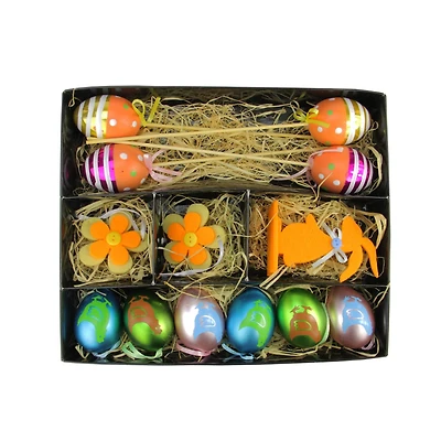 Set of 13 Multicolor Easter Egg, Flower & Bunny Spring Decorations