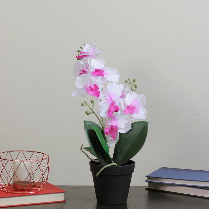 White & Pink Artificial Flowering Potted Tropical Orchid