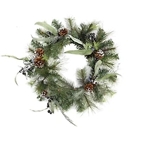 24" Artificial Mixed Pine with Blueberries & Pine Cones Wreath, Unlit