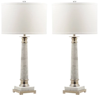 Colleen Table Lamp Set in White Marble