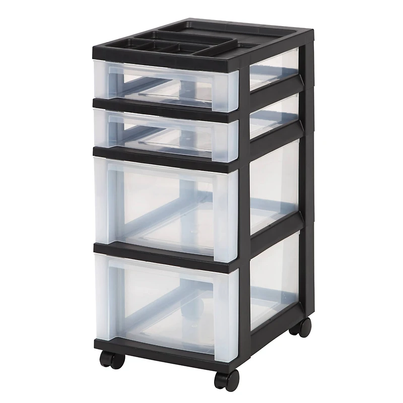 Iris® Black 4-Drawer Storage Cart with Organizer Top