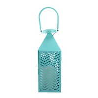 13.5" Fancy Fair Teal Blue Chevron Pillar Candle Lantern